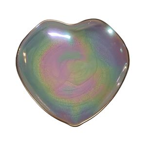 AKCAM‎ Turkish Glass White Opalescent Heart Shaped Platter